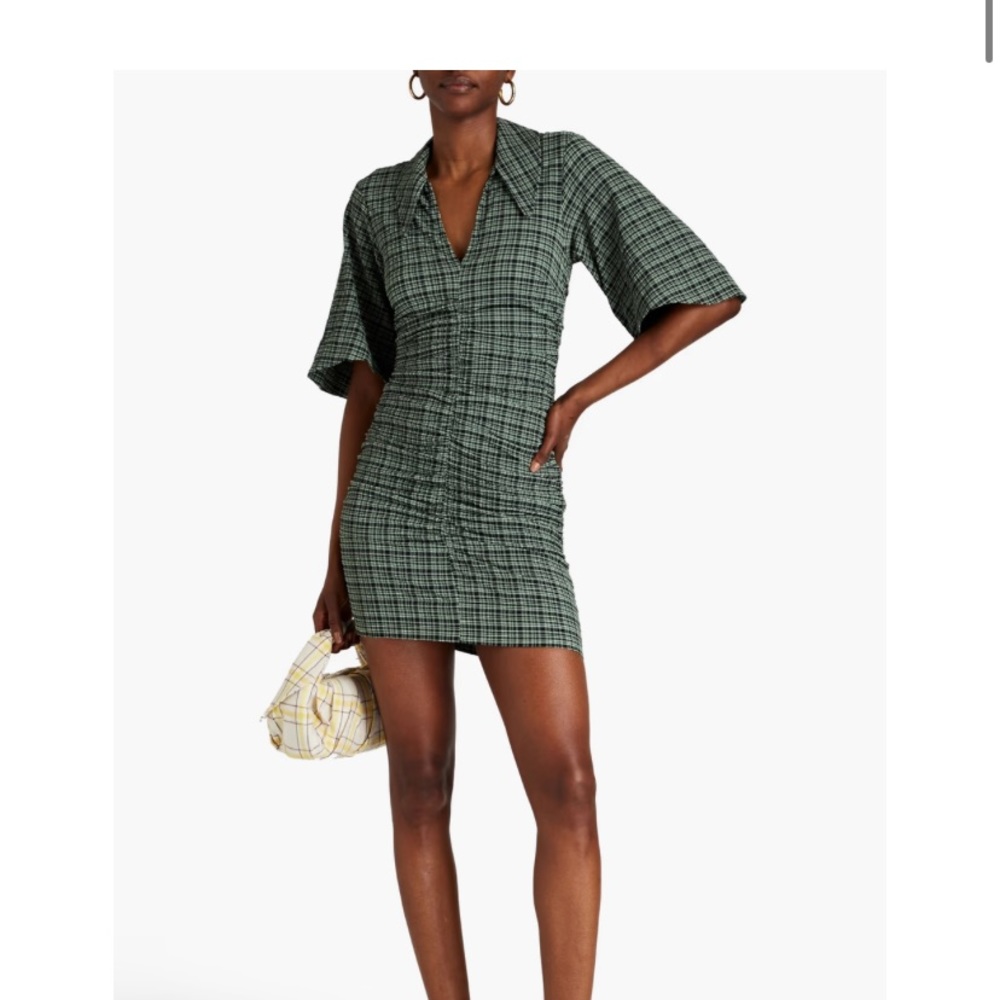 GANNI
Ruched checked seersucker mini dress